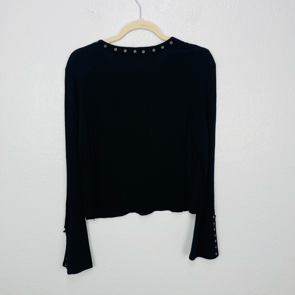 Free People Jump To The Beat Black Bell Sleeve Tie Neck Midi Top - Picture 5 of 7